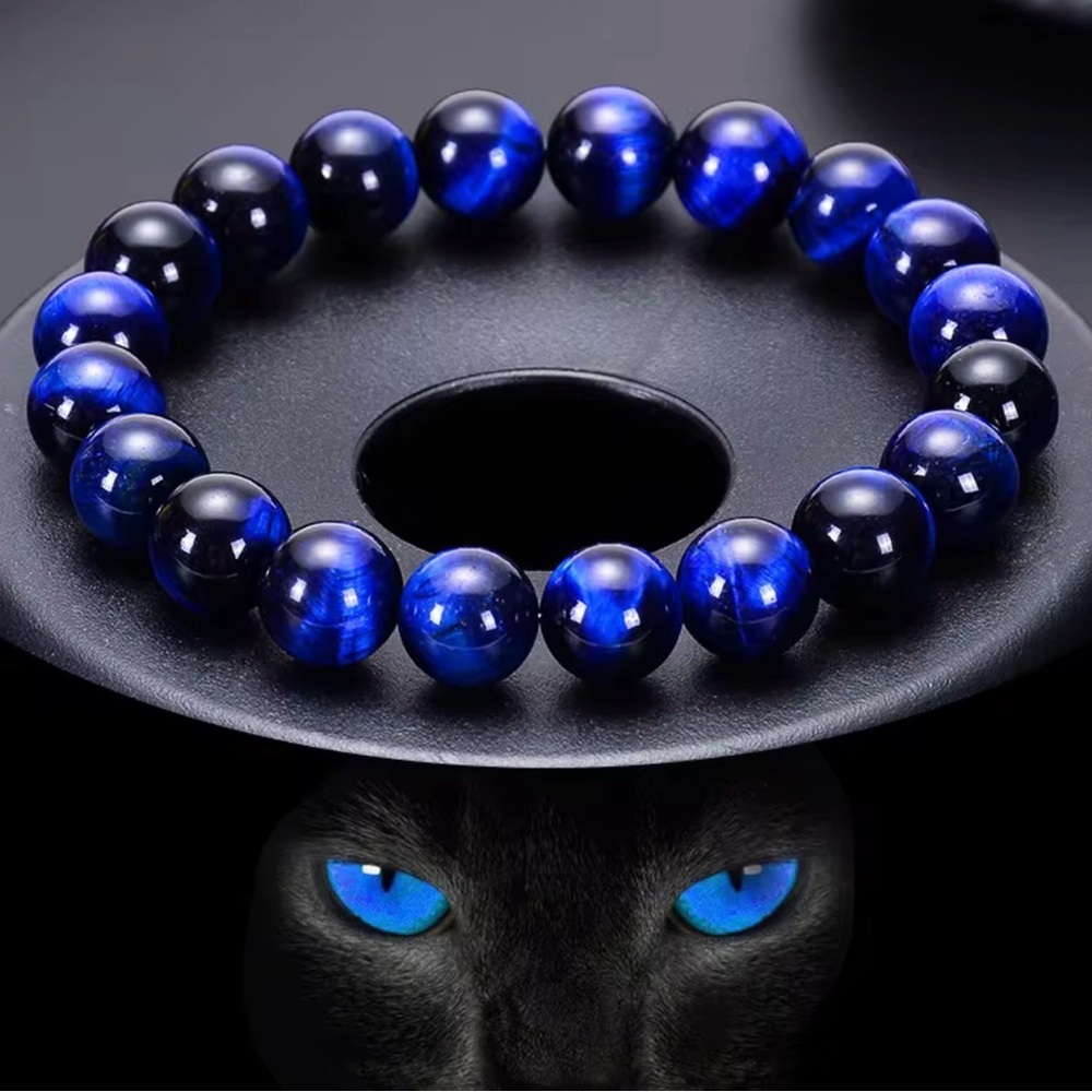 8mm Natural Blue Tiger Eye Beads Stretch Elastic Bracelet for Men Women Gift